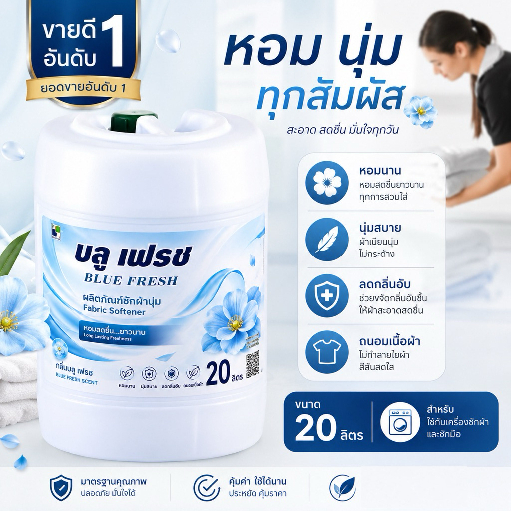 **สูตรโรงแรม 🌸 บลูเฟรช / BLUE FRESH น้ำยาปรับผ้านุ่มกลิ่นหอม ขนาด 20 ลิตร