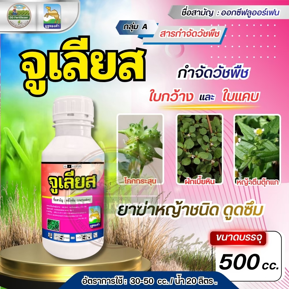 จูเลียส #คลีโทดิม 500 ซีซี เป็นสารกำจัดวัชพืช ประเภทดูดซึมใช้กำจัดวัชพืชใบแคบหลังงอกเช่นหญ้านกสีชมพู