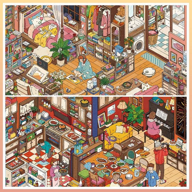 สติ๊กเกอร์ 3D Sticker Scene [ชุด Cozy Girl Room] DIY ฉากสติ๊กเกอร์ภูมิทัศน์กันน้ำ Journal Scrapbooking