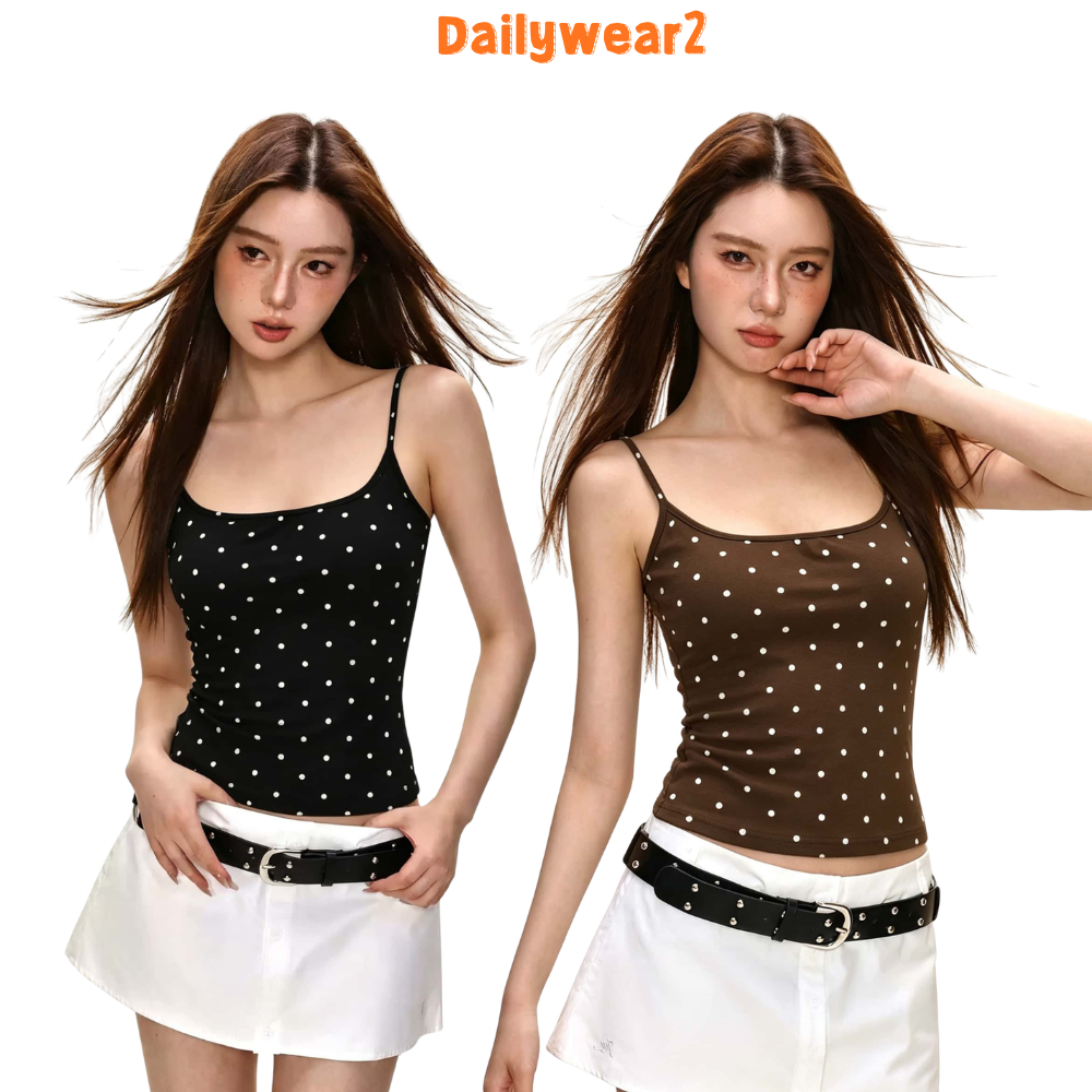 Dailywear พร้อมส่ง ✨เสื้อสายเดี่ยวลายจุดโบราณ หวานเซ็กซี่ ใส่ประจำวันได้