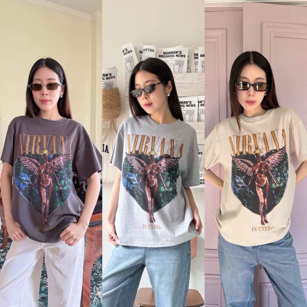 Nirvana T-shirt " เสื้อยืดคอกลมแขนสั้น Oversizeงานตามหา สกรีนสีสวย คมชัด เนื้อผ้าดี