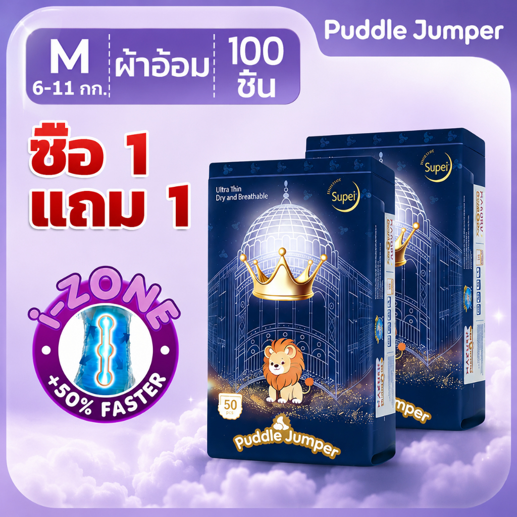 Puddle Jumper 50ชิ้น แพมเพิสเด็ก ผ้าอ้อม กางเกง นุ่ม บางเบา เทป เด็ก M-XXXXXL BABY DIAPER PANTS