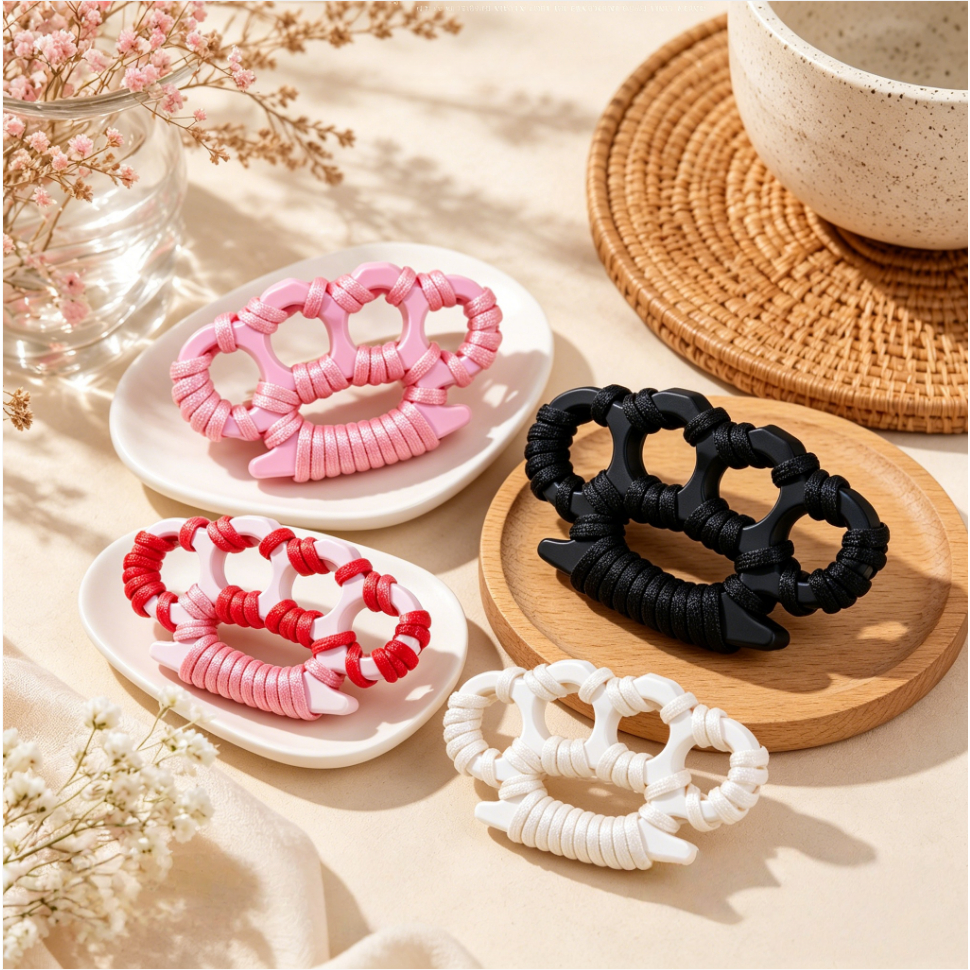 White Paracord Wrapped Knuckle Duster, Portable Car Window Breaker, Light Fiberglass Self Defense Sa