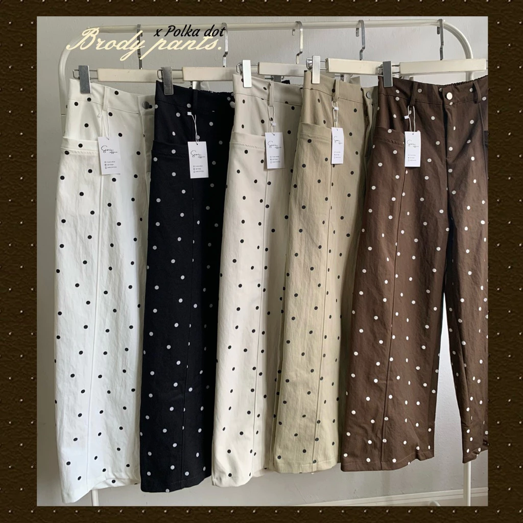 Brody pants -♡⸝⸝ กางเกงขายาวทรงbarrel (ลายจุดดpolkadot ) ☁️ ++ แถมฟรี เข็มขัดหนังเข้าเซต ทุกออร์เดอรฺ์ค่าา ˃ᴗ˂