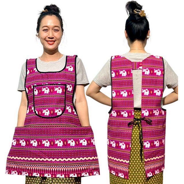 ผ้ากันเปื้อน ขายของ กระเป๋าเยอะ มีซิป แฟชั่น ไทยสไตล์ ผ้าเมือง ผ้าฝ้าย สวยๆ น่ารัก