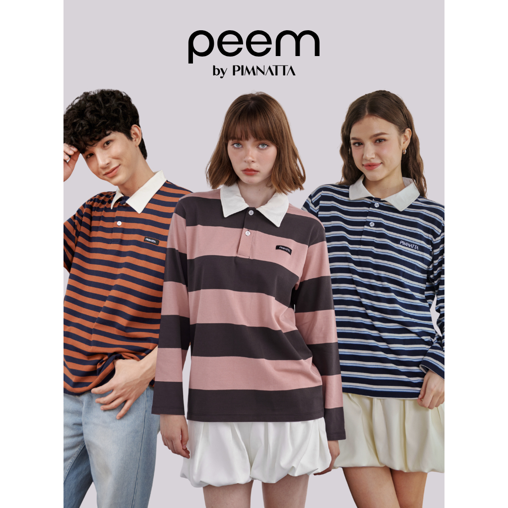 peem by pimnatta | เสื้อโปโล ผ้ายืดลายทาง Unisex มีชุดคู่แม่ลูก
