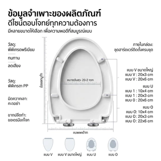 ฝารองนั่งชักโครก ทรงมาตรฐาน ใช้ได้ทุกรุ่น พลาสติกหนาพิเศษ ทนทาน ไม่เหลืองง่าย ติดตั้งเองได้ ดีไซน์ดูแพง