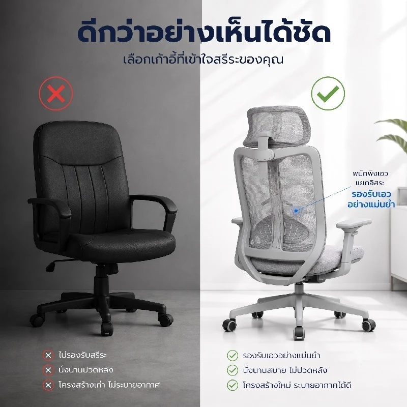 EchoCraft เก้าอี้ทำงาน เก้าอี้เพื่อสุขภาพ เก้าอี้มนุษยศาสตร์ ผ้าตาข่ายระบายอากาศ นั่งนานไม่ปวดเมื่อย thumbnail 4
