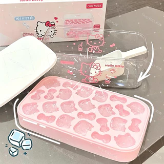 แม่พิมพ์ทำน้ำแข็งลาย Hello Kitty วัสดุซิลิโคน พร้อมฝาปิดและถังเก็บน้ำ ชุดแม่พิมพ์ก้อนน้ำแข็งป้องกันกลิ่น