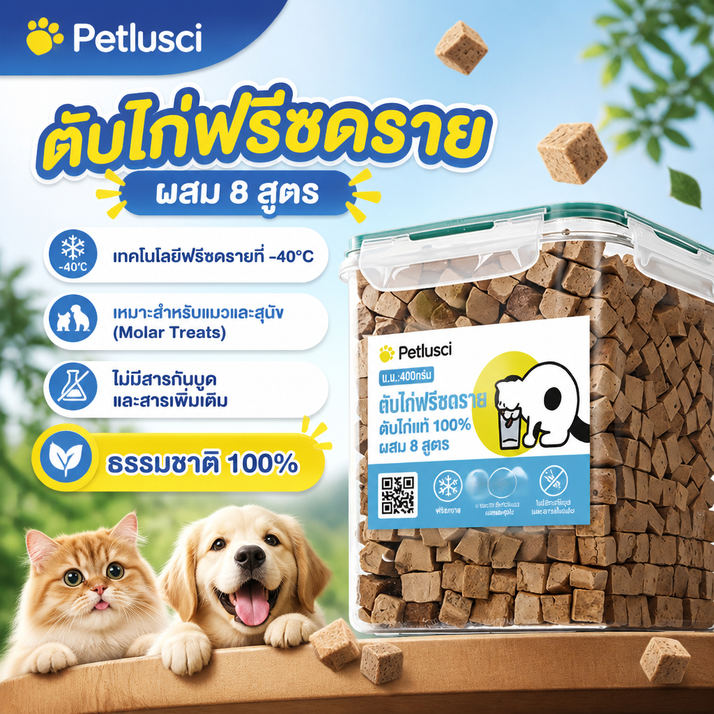 PETLUSCI ตับไก่ฟรีซดราย ขนมสุนัขและแมว น้ําหนักสุทธิ 400G เสริมธาตุเหล็ก และโปรตีน ขนมแมว บำรุงร่างกาย