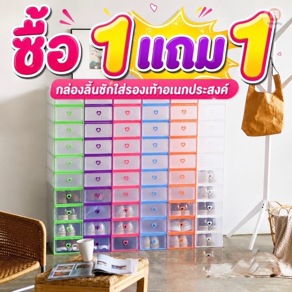 1แถม1 กล่องใส่รองเท้าแบบลิ้นชัก ตัวจับรูปหัวใจ ใส่ของได้อเนกประสงค์ ประหยัดพื้นที่ พร้อมส่ง!!!