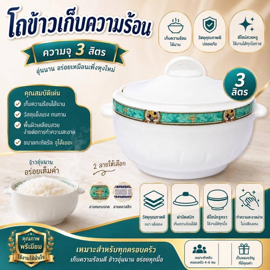 ( 530005 ) โถข้าวเก็บความร้อน 3 ลิตร ( พร้อมส่ง )