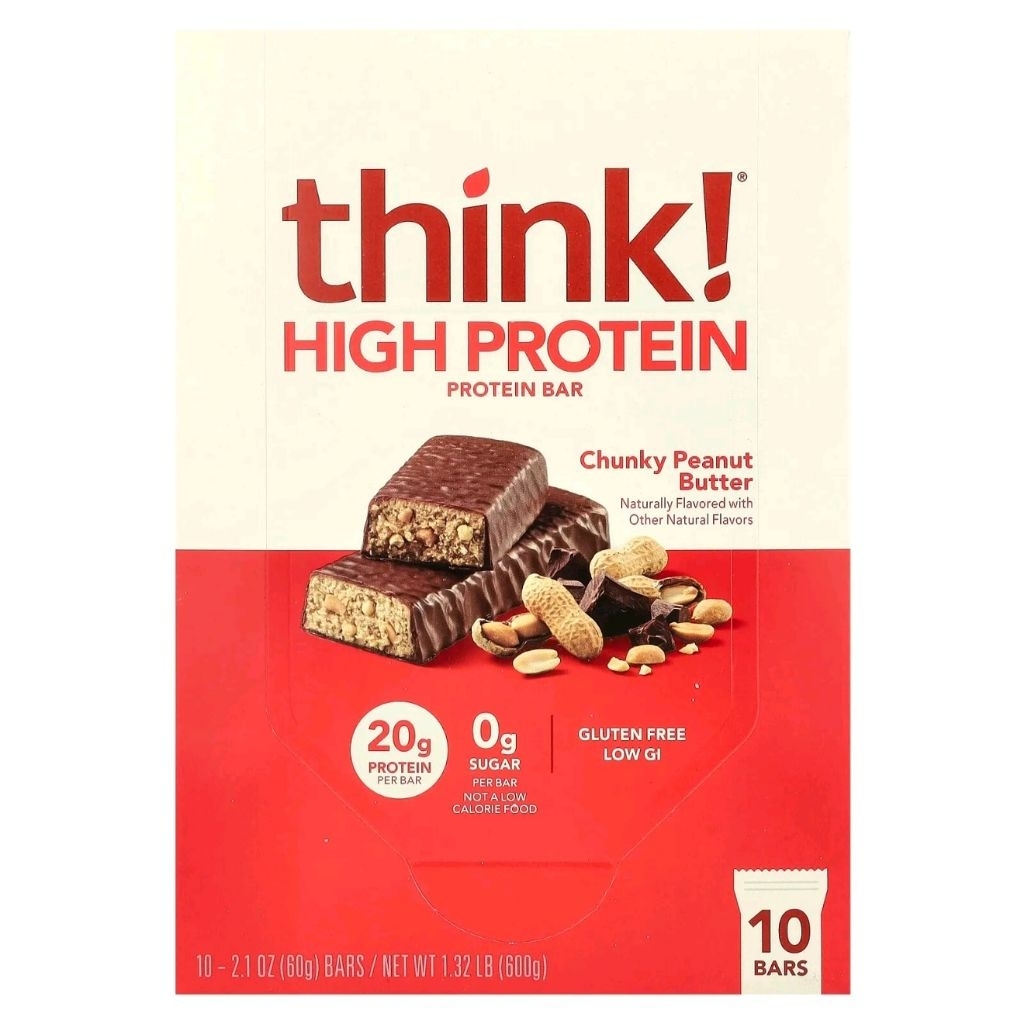 Think!, High Protein Bars, Chunky Peanut Butter, 10 Bars, 2.1 oz (60 g) Each