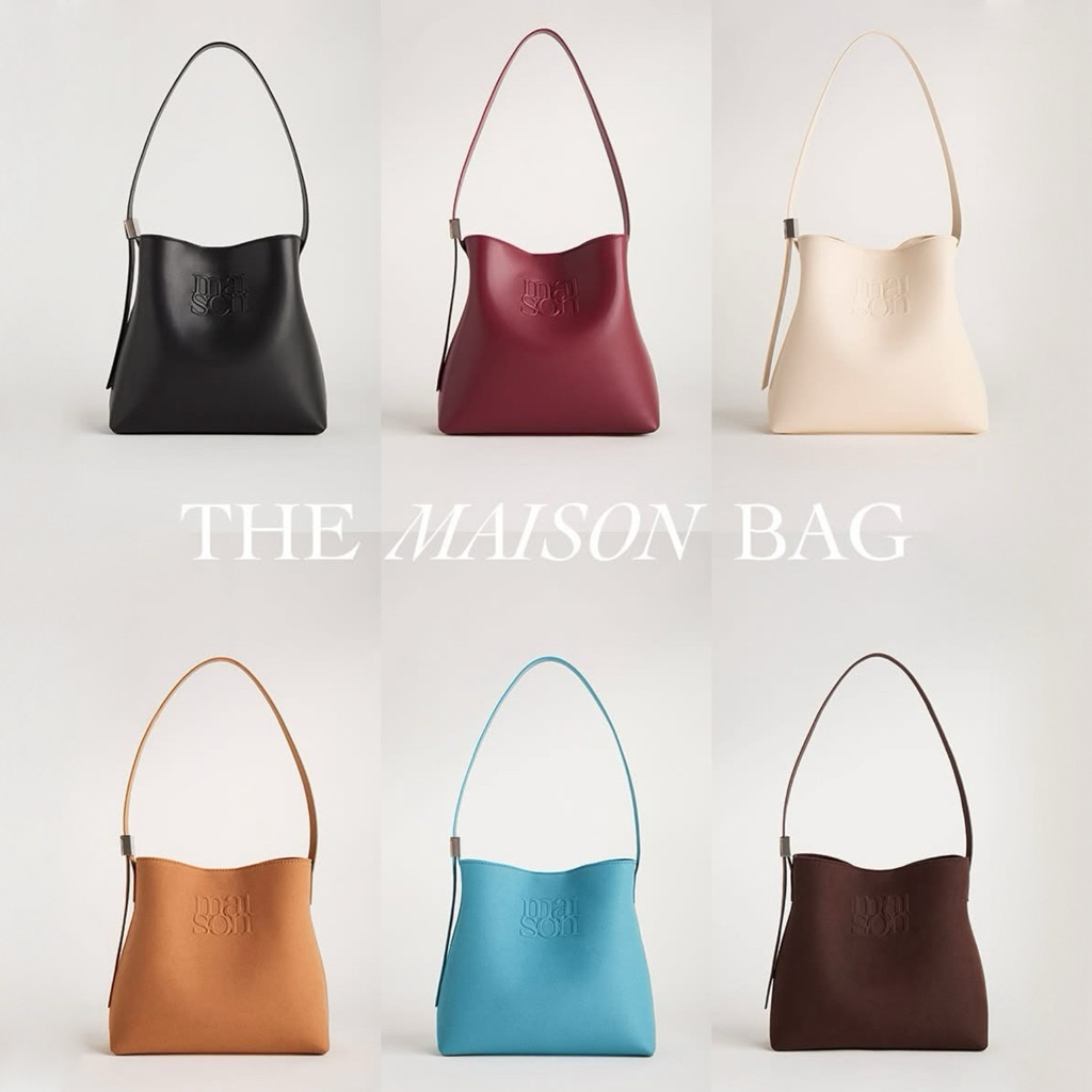 พร้อมส่งด่วน🚀  The Maison Bag 💼  กระเป๋า Bucket Bag (Vegan Suede/Vegan Leather) ของแท้จากแบรนด์