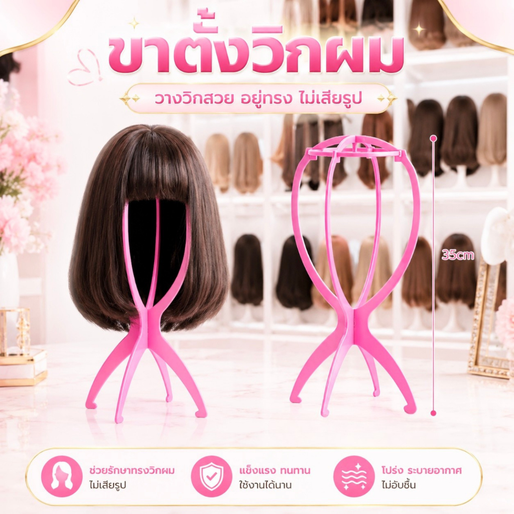 Falah ที่วางวิกผม ขาตั้งวิกผม พลาสติกแบบพับได้ ที่โชว์วิก