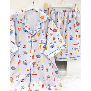 🌈 พร้อมส่ง ชุดนอนผ้าไหมอิตาลี แขนสั้น ขาสั้น (ขาตรง) ขนาดบิ๊กไซส์ อก 52“ งานตัดไทย