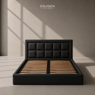 Solomon เตียงบล็อก ไม้ระแนง ไม้อย่างดี หุ้มหนัง PVC ขนาด 3.5, 5, 6 ฟุต สีดำ [ ไม่มีบริการประกอบ ]