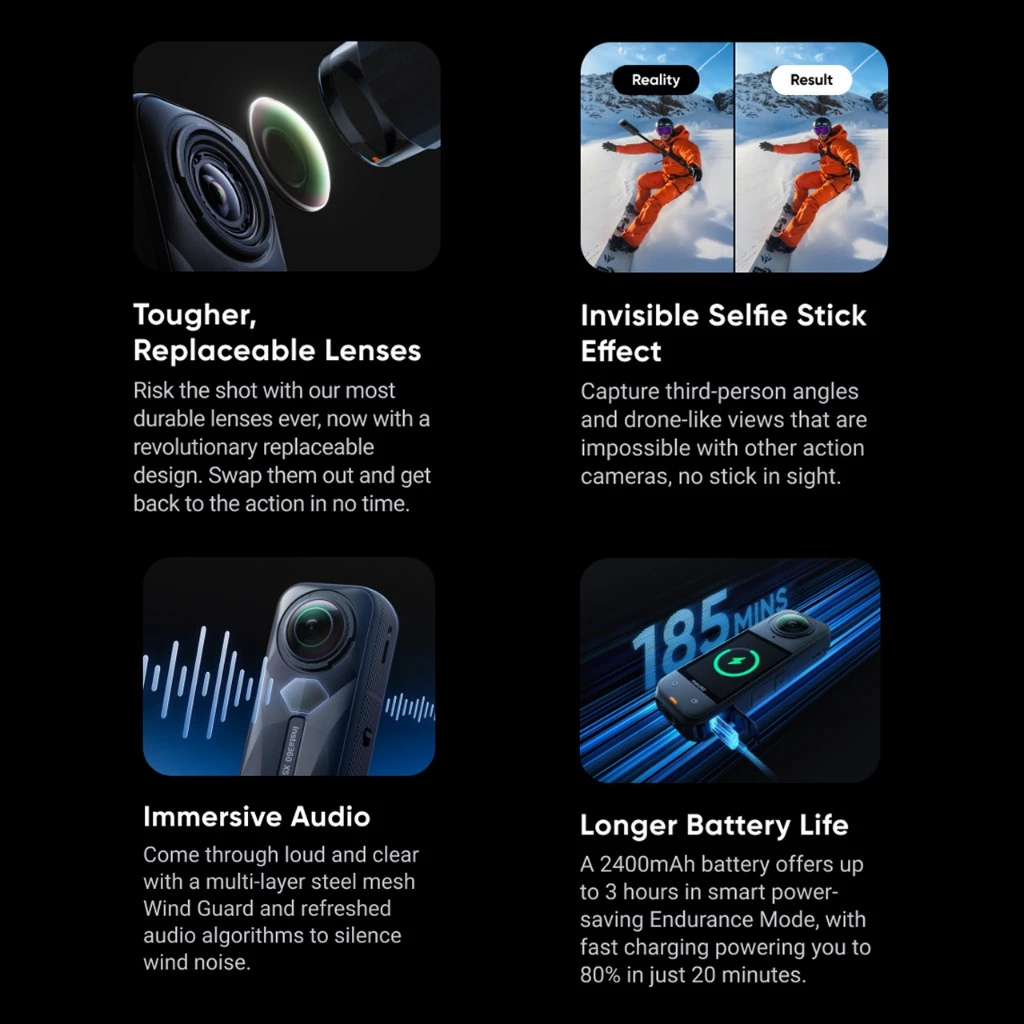 INSTA360 X5 กล้องแอคชั่น ถ่ายวิดีโอ 8K กันน้ำลึก 15m Sensor 1/1.28" ถ่ายรูป 72mp USB-C กล้อง 360 Action Camera thumbnail 10