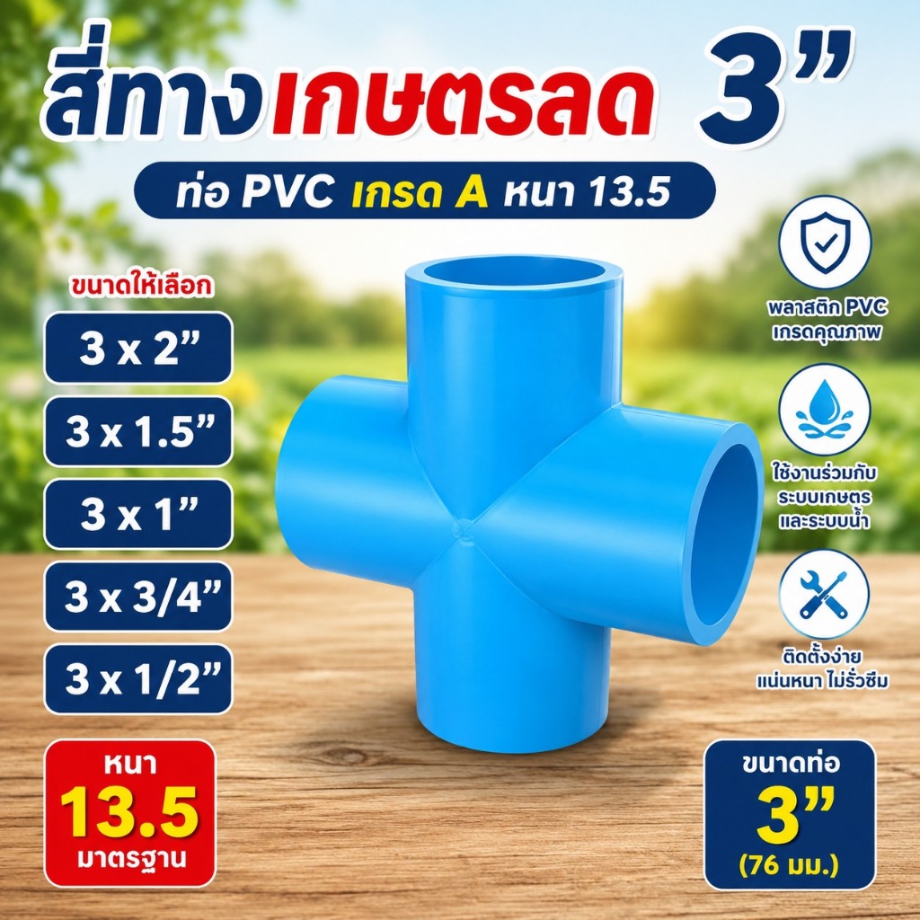 ข้อต่อสี่ทาง 3 นิ้ว ข้อต่อเกษตร ข้อต่อpvc อุปกรณ์ท่อพีวีซี ข้อต่พีวีซี สี่ทาง 3x2,3x1.5,3x1,3x3/4,3x1/2 จัดส่งเร็วมาก