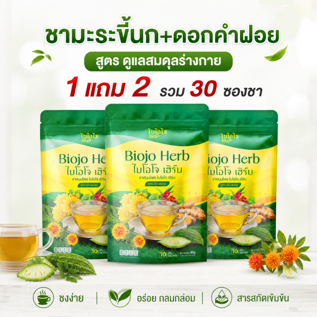 BIOJO ชาสมุนไพร สูตรปรับสมดุล สารสกัด  [1 แถม 2] ลดเบาหวาน ลดความดัน ลดไขมัน มือชาเท้าชา