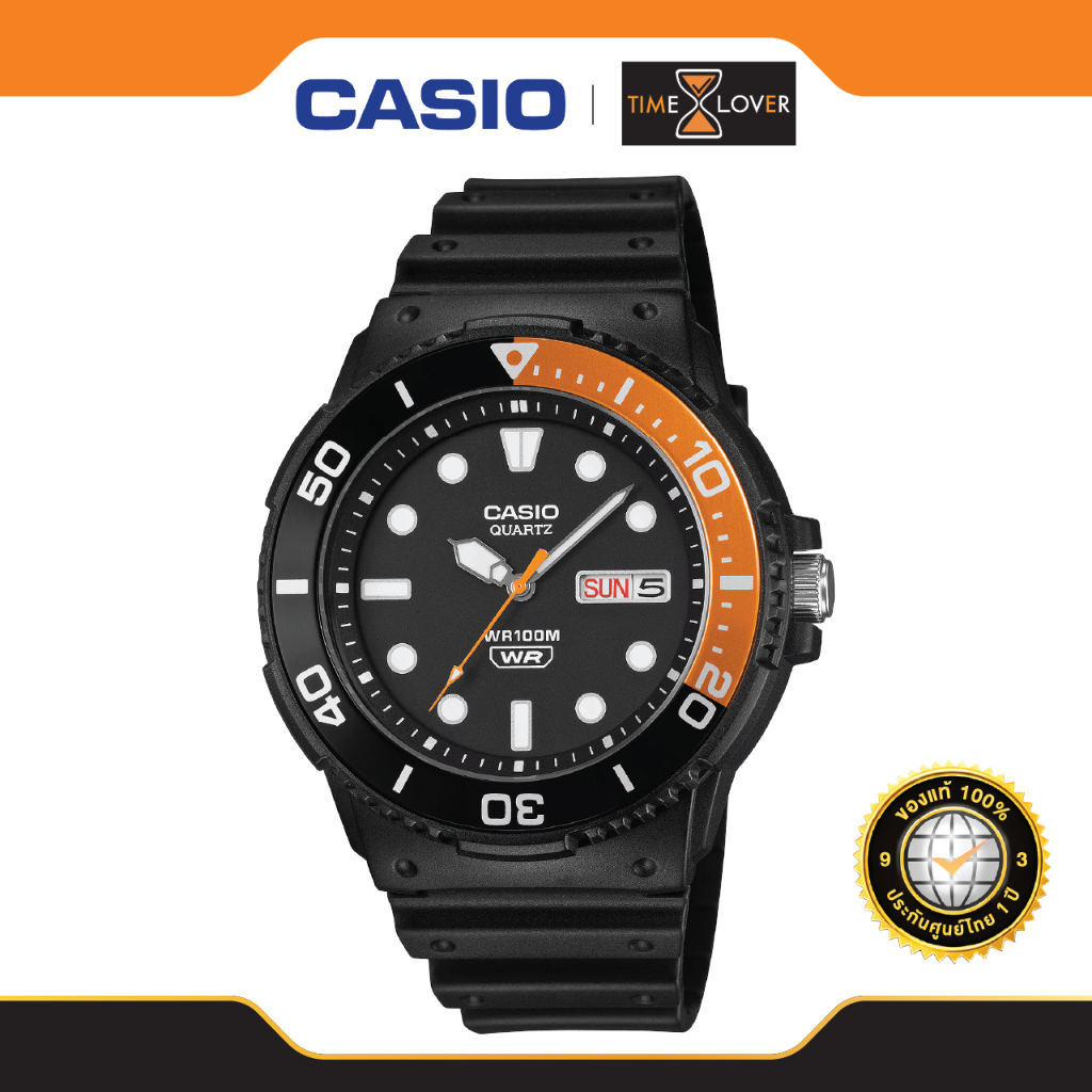 CASIO รุ่น MRW-230H-1E4V แท้ 100% ปะกันศูนย์ สไตล์สปอร์ตขอบหมุนสีใหม่ ส้ม/ดำ กันน้ำ 100 เมตร