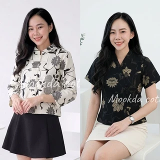 เสื้อผ้าฝ้ายอัดกาวลายพระราชทาน บุปผาบรมราชินีนาถ ผ้าเยื่อไผ่กัดลาย พร้อมส่ง2-3วัน