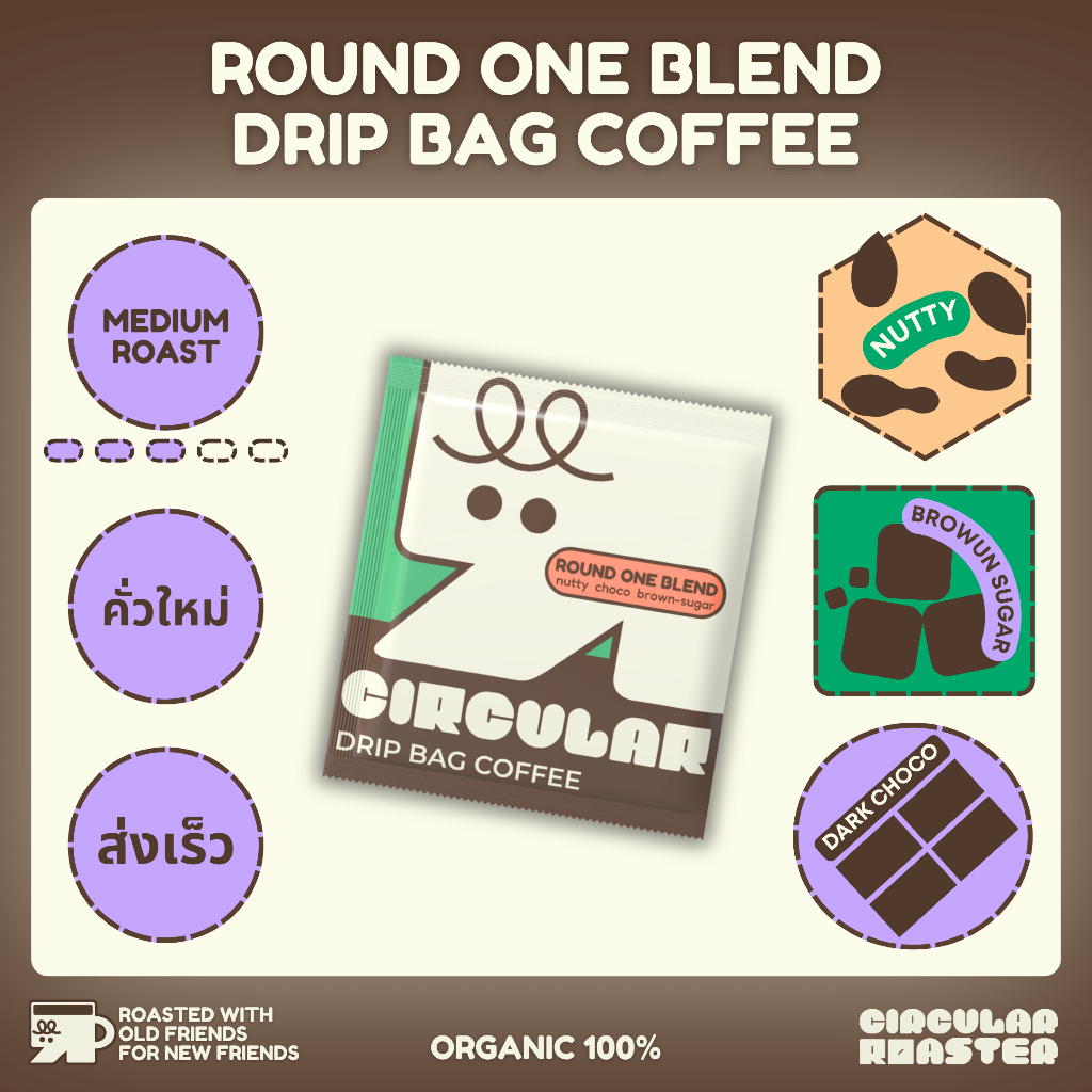 กาแฟดริปแบ็ค | House Blend (Round One)คั่วกลาง (Medium Roast) | Circular roaster