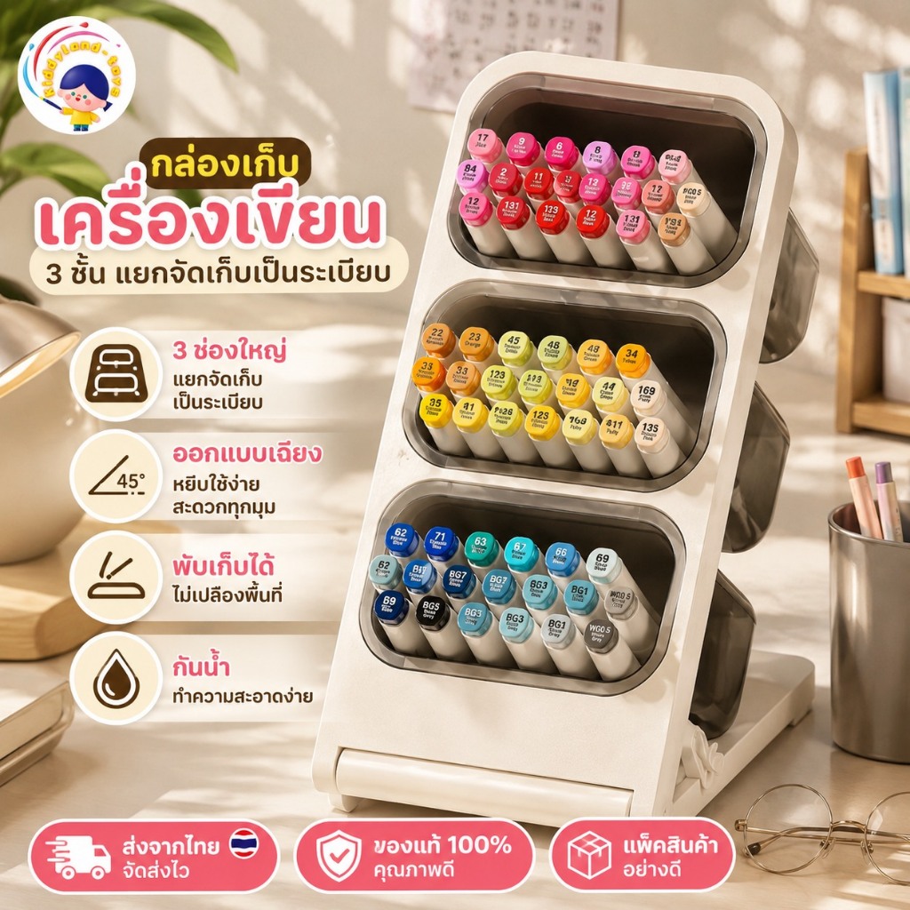 🚀ส่งจากไทย🚀กล่องเก็บเครื่องเขียน คอนโดปากกา กล่องดินสอ ที่ใส่เครื่องเขียน กล่องใส่ปากกา มี3ช่อง กันน้ำ จุของได้เยอะ