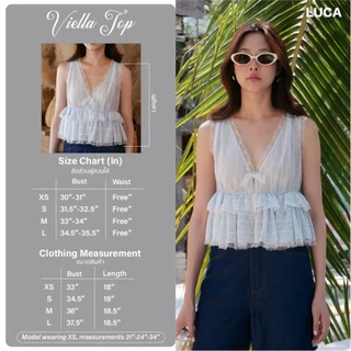LUCA STUDIO_Viella top - เสื้อแขนกุด ผ้าชีฟองยับย่นปักลาย สีฟ้า ตกแต่งลูกไม้บริเวณรอบคอวีและแขน