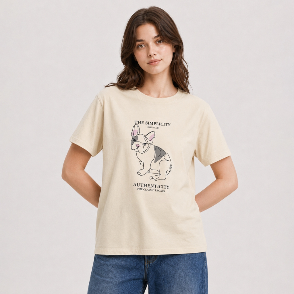 SKIP CLUB เสื้อทีเชิ้ต Relaxed Fit  ผู้หญิง สีครีม | Relaxed Fit  T- shirt | 00051