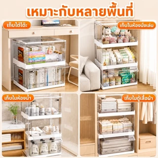 TD กล่องใส่เสื้อผ้าพับได้ กล่องพลาสติก PP มีซ้อนได้ 120L มีล้อเลื่อน ป้องกันฝุ่นและ เปิดได้ 5 ด้าน