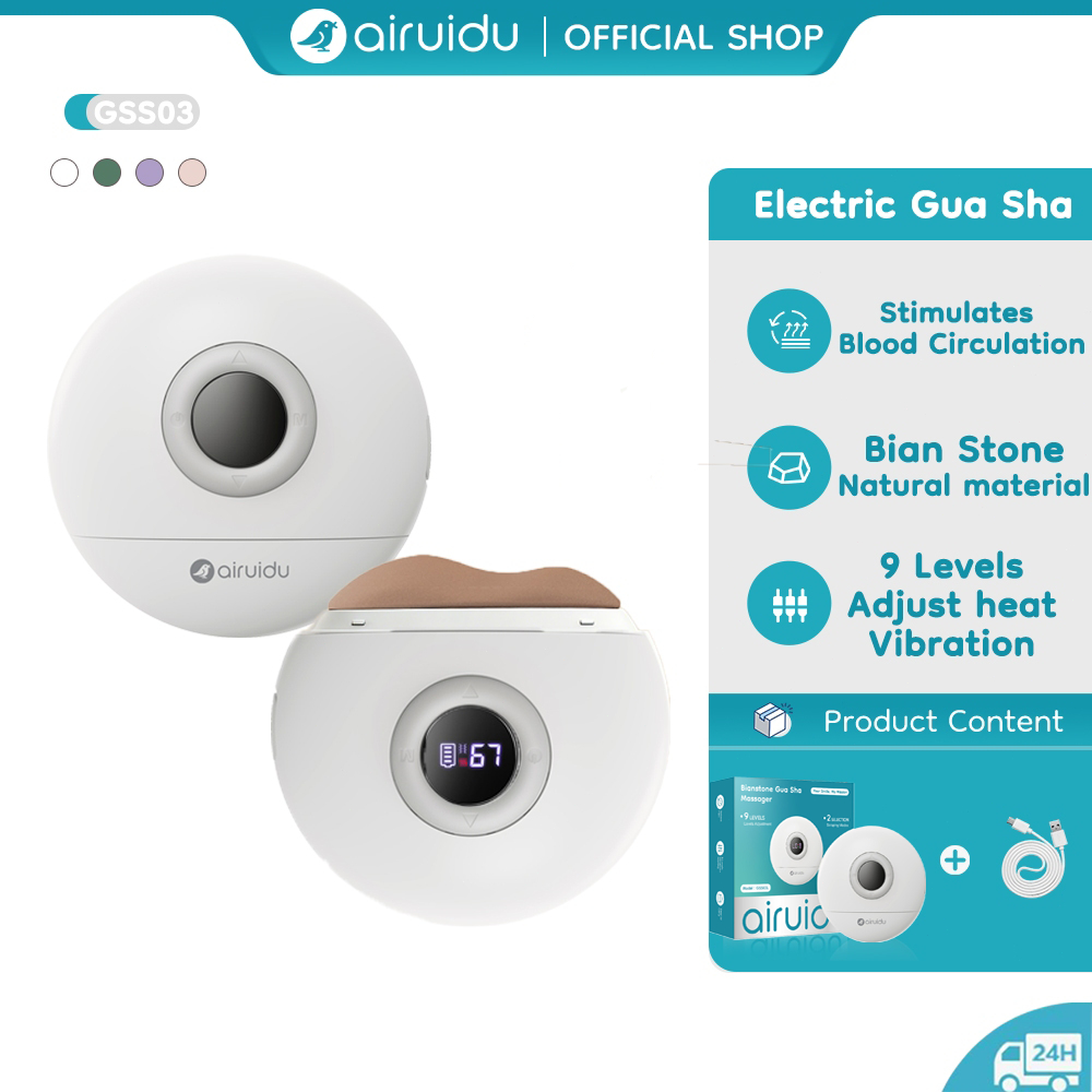 Airuidu GSS03 เครื่องนวดกัวซาไฟฟ้า ด้วยหินธรรมชาติ ความร้อน คลื่นโซนิค ฟื้นฟูผิวอย่า กัวซาไฟฟ้า Electric Gua Sha