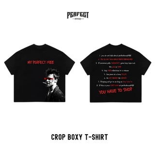 (ลายใหม่)เสื้อยืดครอป ทรงBoxy T-shirt คอฟิตเนื้อผ้า Cotton 100% - PERFECTBRAND.02
