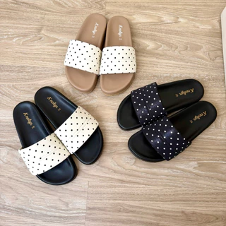 A’nolyn รุ่น POLKA [แนะนำ+เพิ่ม 1 ไซส์]รองเท้าแตะสวมลายจุด Polkadot พื้นหนังนุ่ม สวมใส่สบาย ดีไซน์ทันสมัย สำหรับทุกโอกาส