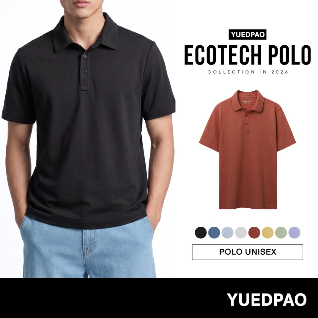Yuedpao Ecotech Re-wild Polo Unisex เสื้อโปโล ผ้าหนาทรงสวย ระบายอากาศดี ยับยาก รีดง่าย เสื้อรีไซเคิล (8 สี)