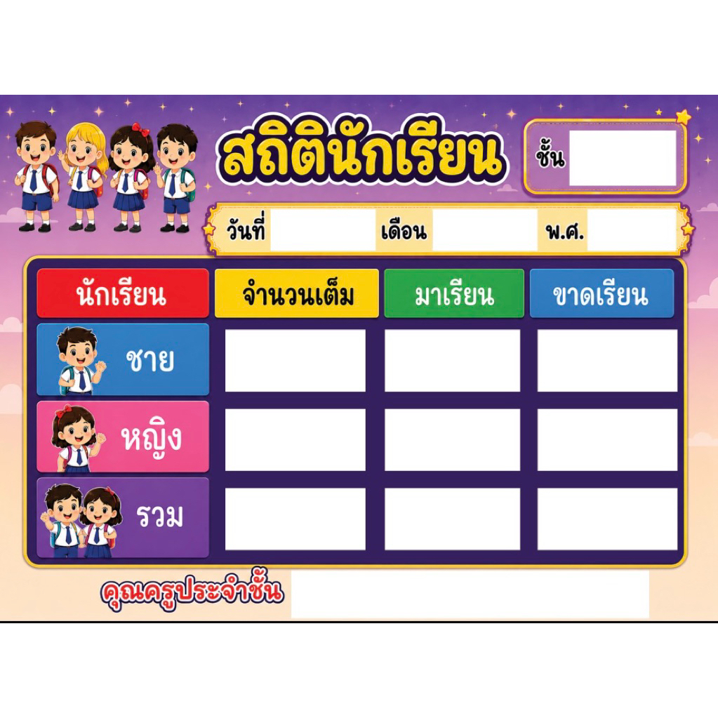 NEW !!! กระดานสถิตินักเรียน โทนม่วง รูปที่ 2
