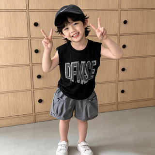 ชุดเสื้อกล้ามเด็ก ชุดเด็ก 2 ชิ้น พิมพ์ลายตัวอักษร ผ้านิ่ม แฟชั่นเด็กสไตล์เท่ ไซส์90-150