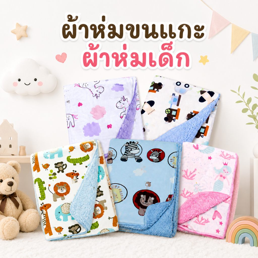 Royal kids ผ้าห่มขนแกะผ้าห่มเด็ก  กันไรฝุ่น ผ้าห่มนาโน ของใช้สำหรับเด็ก  ห่อตัวเด็ก