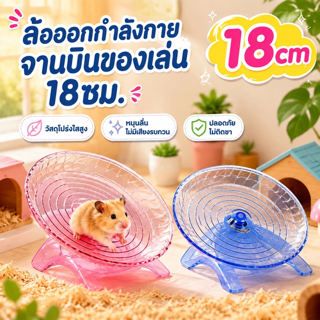 ล้อวิ่งแฮมสเตอร์ 18 ซม. จานวิ่งออกกำลังกาย ของเล่นสัตว์เลี้ยง สำหรับหนูแฮมสเตอร์ หนูแคระ และสัตว์ฟันแทะ