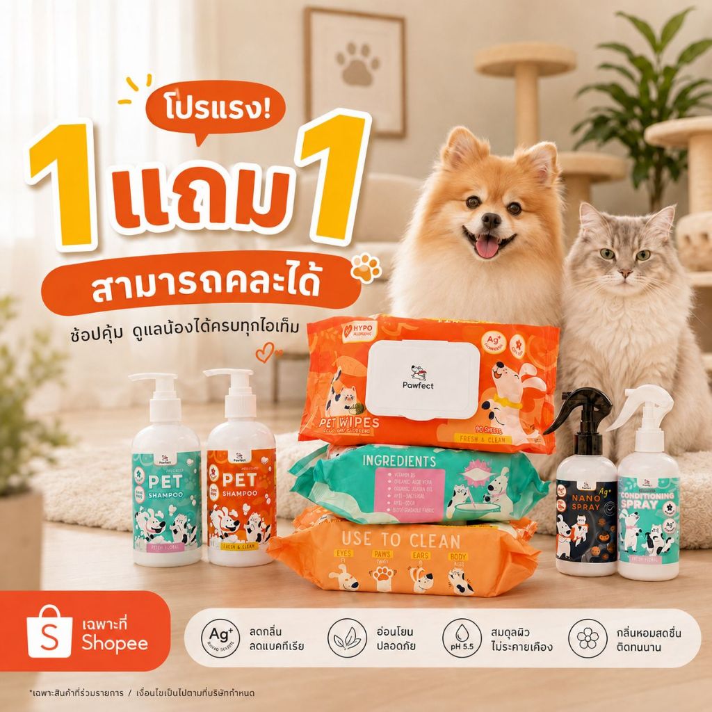 Pawfect ซื้อ 1 แถม 1 ทุกรายการ จำกัด 8 ชิ้น ต่อออเดอร์