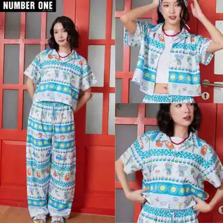 A No.1shop เสื้อฮาวายครอปทรงBoxy ลายช้าง ผ้าไหมญี่ปุ่น ผ้านุ่ม ใส่สบายไม่ต้องรีด แมตช์กับกางเกงอีกตะกร้า