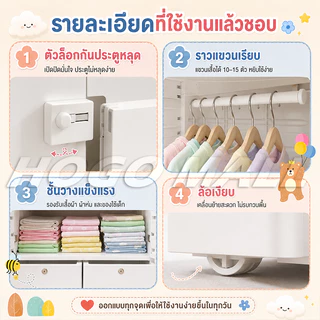 HOGO ตู้เสื้อผ้าเด็ก พับเก็บได้ ตู้เสื้อผ้า ตู้เก็บของ ลายการ์ตูน พร้อมล้อเลื่อน ประตูคู่ ลิ้นชัก