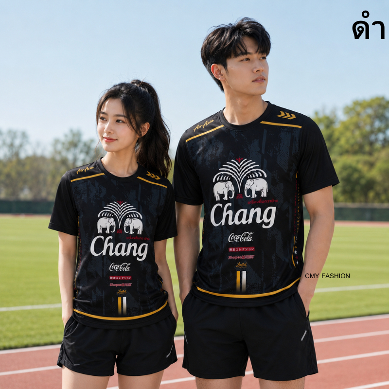 เสื้อกีฬา คอกลม แขนสั้น M-3XL เสื้อกีฬาพิมพ์ลายช้าง ทรงสวย ผ้าไมโคร เนื้อผ้านิ่มลื่น เหมาะสำหรับใส่กลางแจ้ง t264a#
