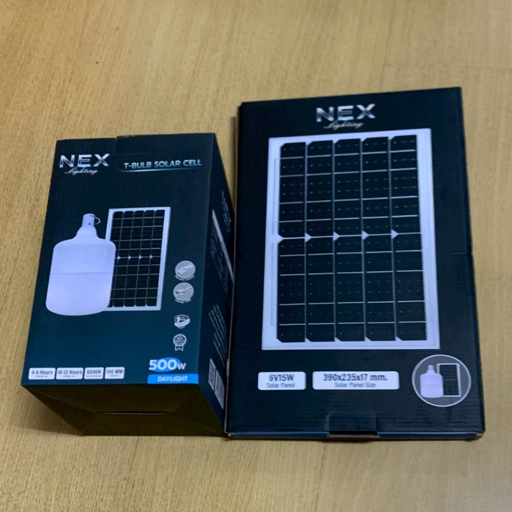 หลอดไฟโซล่าเซลล์ NEX T-Bulb LED 500W+แผงโซลาเซลล์ #6V15W พร้อมส่ง
