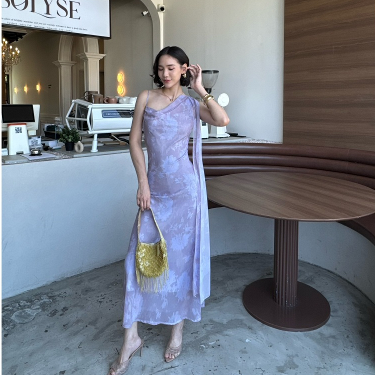 colourblockmatter - Ayla Chiffon Dress เดรสออกงานผ้าชีฟองพิมพ์ลาย สวย หวาน มี 4 สี