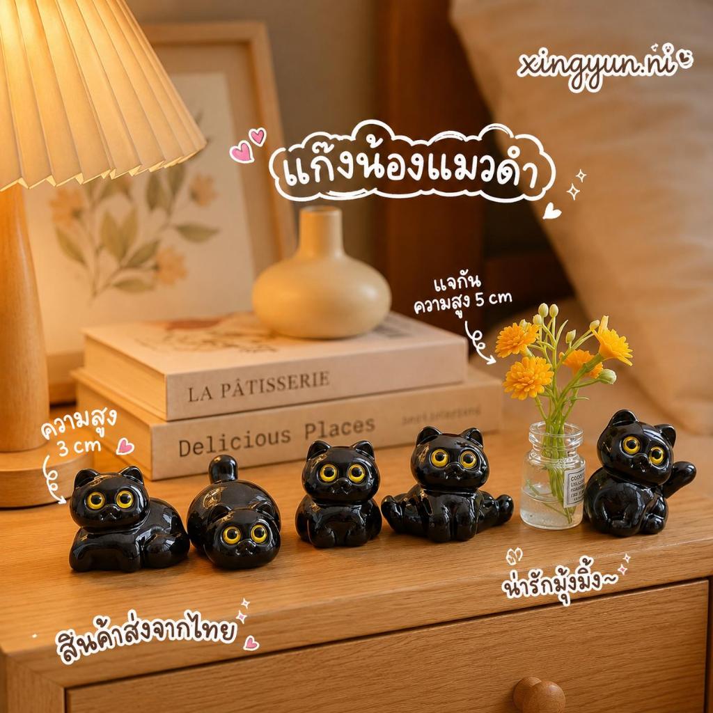 เรซิ่นน้องแมวดำโมเดลจิ๋วแมวดำคู่ดอกไม้ จำนวน5ตัว ฟรีกาวติด วางตกแต่งติดตกแต่งโมเดลฟิกเกอร์