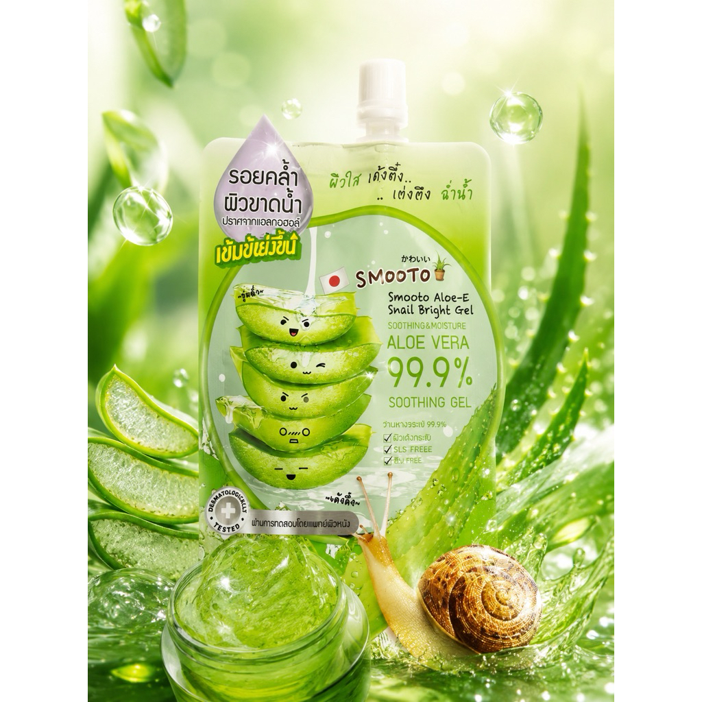 Smooto Aloe-E Snail Bright Gel 99.9% ซูทติ้งเจลว่านหางจระเข้