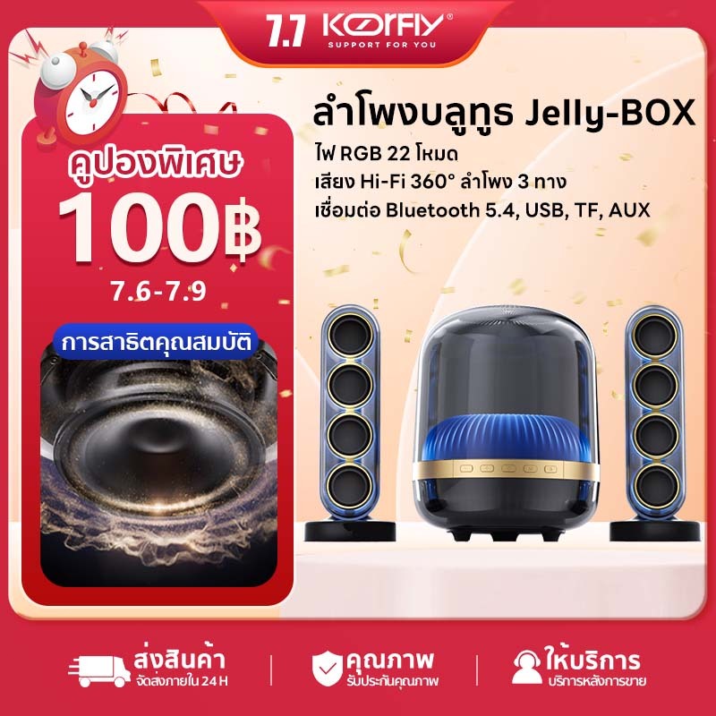ลำโพงบลูทูธ Jelly-BOX ของแท้ 130W เบสหนักสะใจ 3-Way Stereo ไฟ RGB 22 โหมด ควบคุมผ่านแอปได้ Bluetooth 5.4 ประกัน 1 ปี