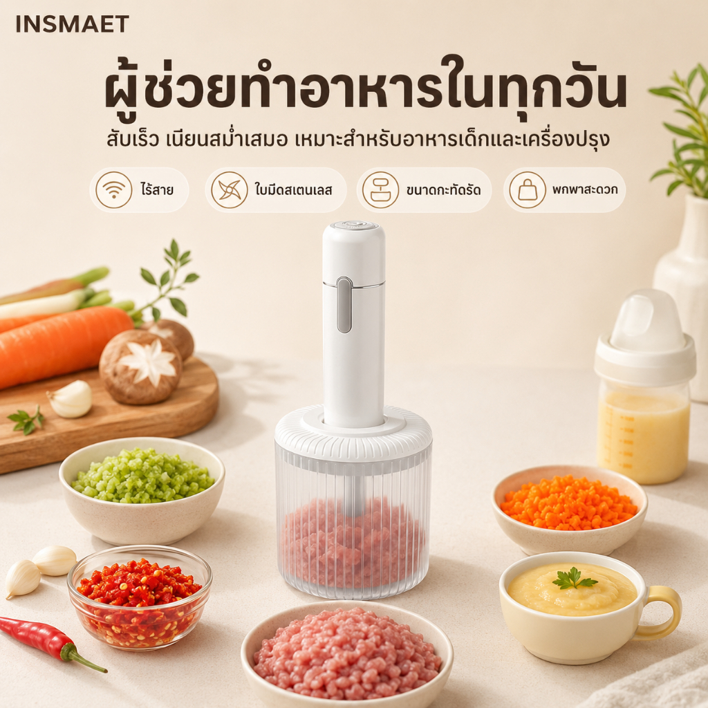 INSMAET เครื่องบดอาหารเด็กไร้สาย ใบมีดสแตนเลส พกพาง่าย ถอดล้างสะดวก