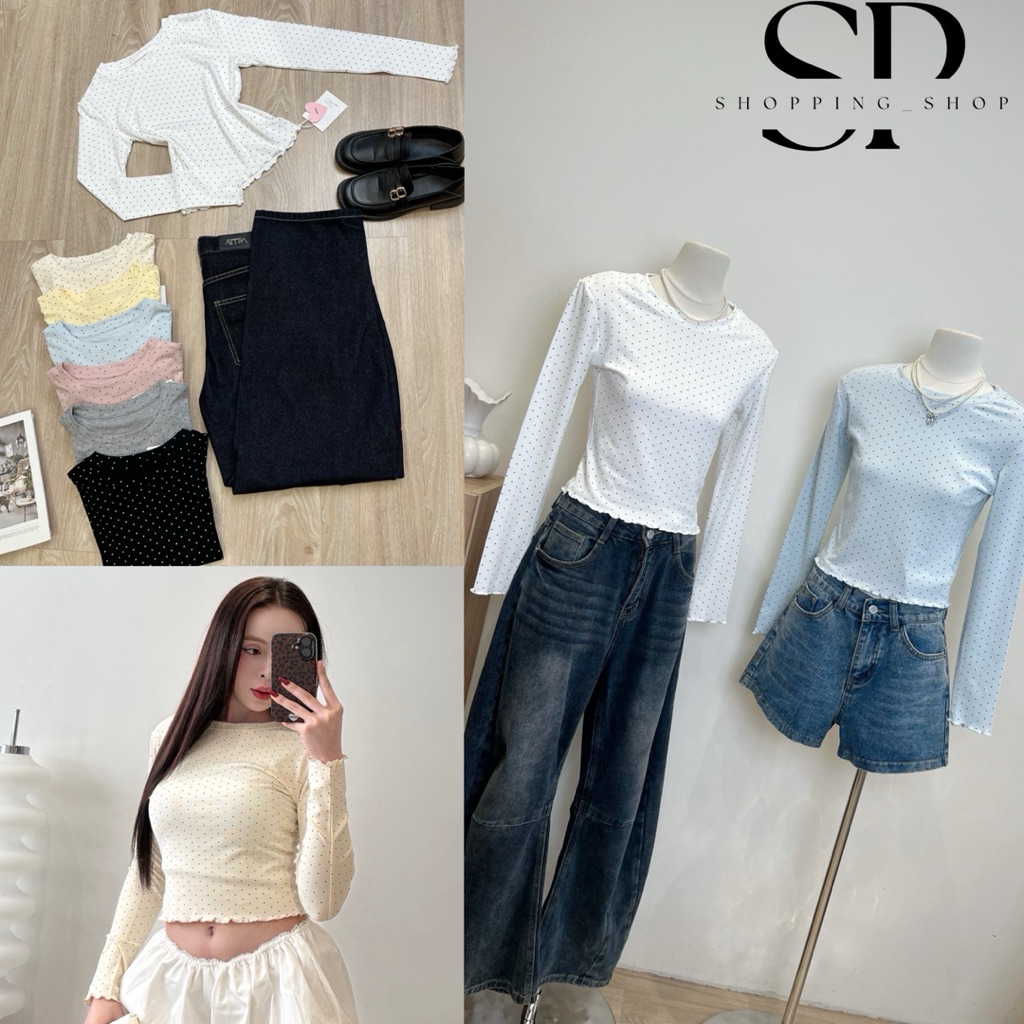 เสื้อคอกลมแขนยาวลายจุดขอบหยักsiwashop